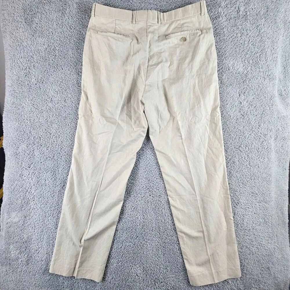 Banana Republic Pants Mens 36x31* Beige Linen Cotton Flat Front Lined Casual
